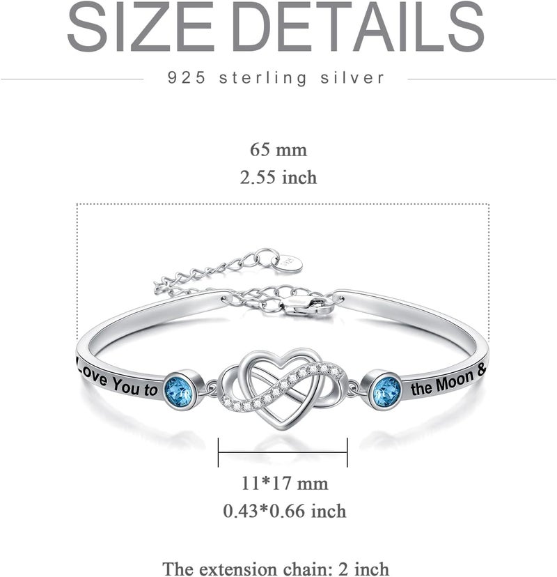 AOBOCO 925 Sterling Silver Adjustable Infinity Heart Bangle Bracelet for Sister Best Friend Daughter Mom Grandma Granddaughter Daughter in Law Godmother Goddaughter Stepmom Stepdaughter - Image 4
